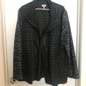 LOGO by Lori Goldstein plaid green and black  jacket XL